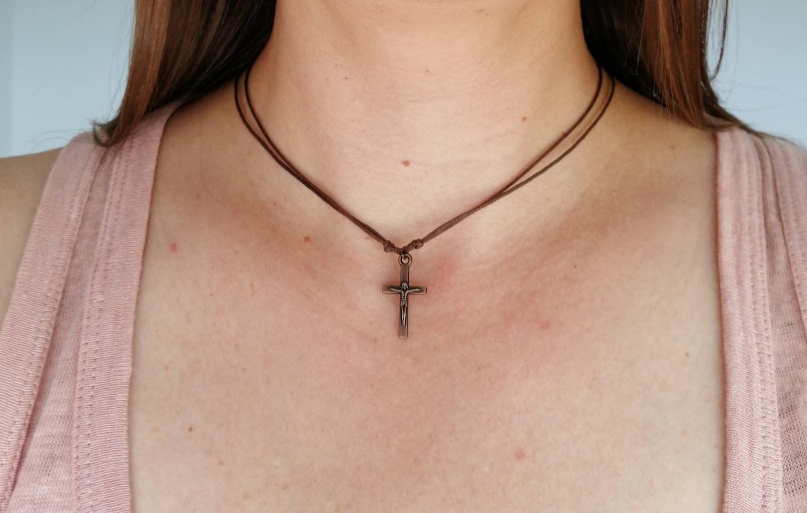 Cross Pendant Necklace Black Cord Necklace Cross Charm Etsy