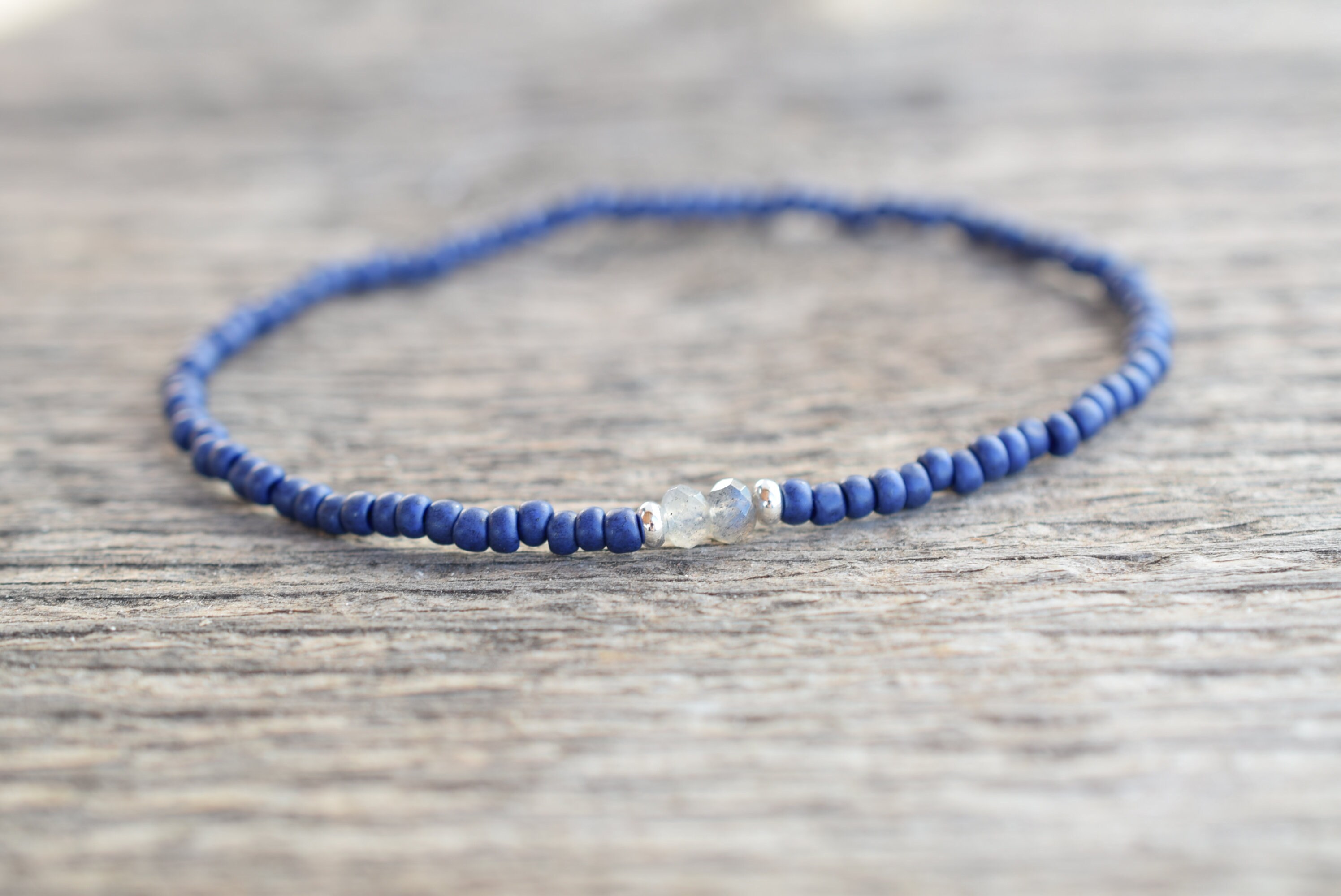 Men's thin bead bracelet blue seed bead bracelet labradorite bracelet