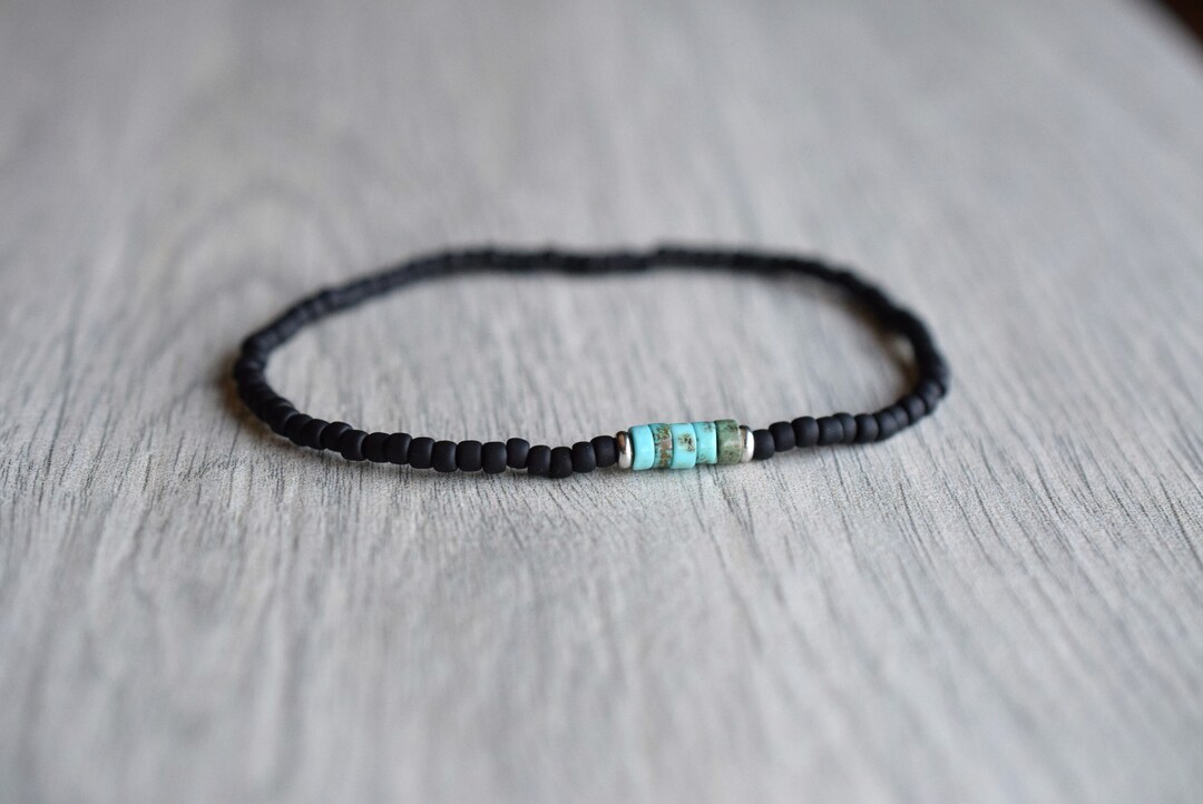 Mens Thin Bead Bracelet Mens Black Beaded Bracelet Stocking Stuffers