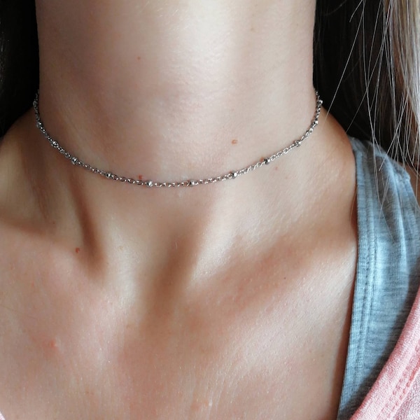 Tiny chain choker necklace, satellite chain necklace, stainless steel chain necklace for woman