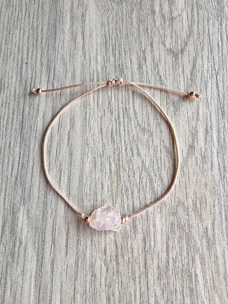 Raw rose quartz bracelet, string bracelet, rose quartz crystal jewelry
