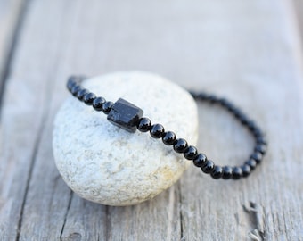 Pulsera de turmalina negra, pulsera de ónix negro, pulsera de protección, joyería de turmalina negra