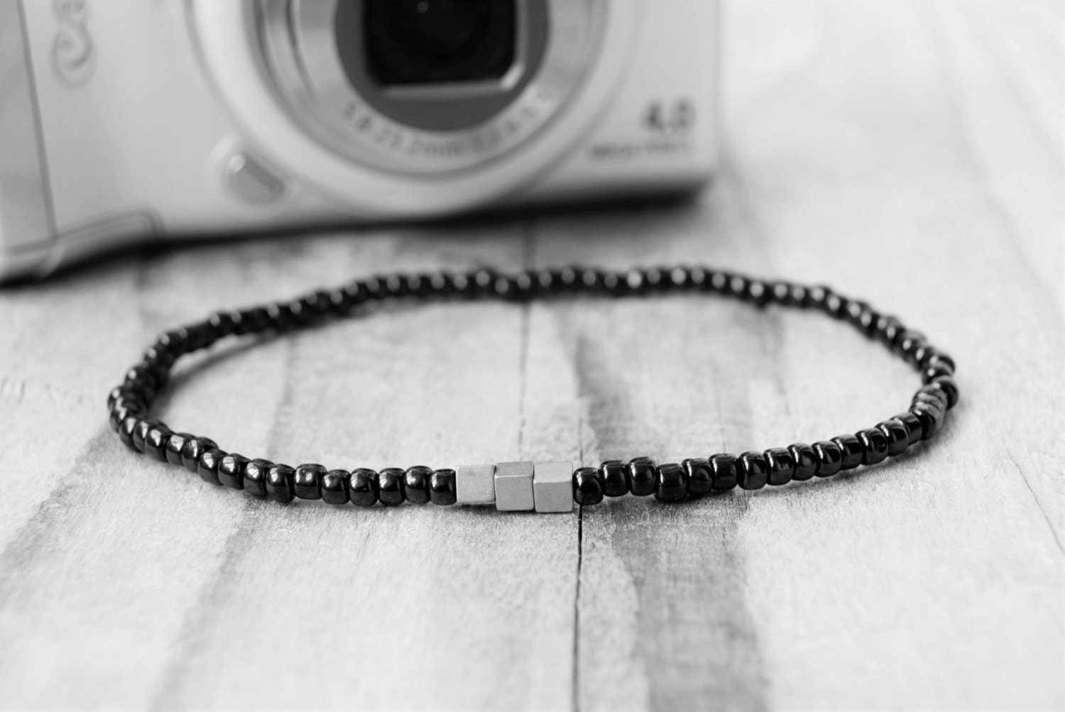 Mens black thin bracelets mens beaded bracelet small gift for him