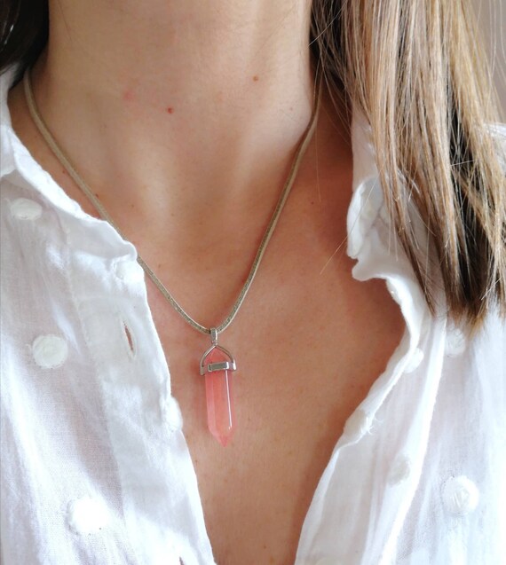 Healing Crystal Choker Necklace Cherry Quartz Crystal Point