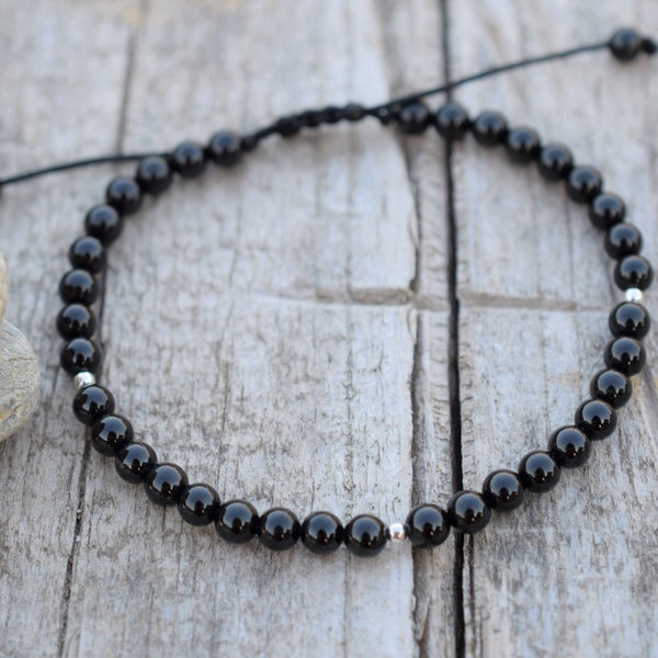 Black tourmaline bracelet with sterling silver, protection bracelet, small gifts for womam