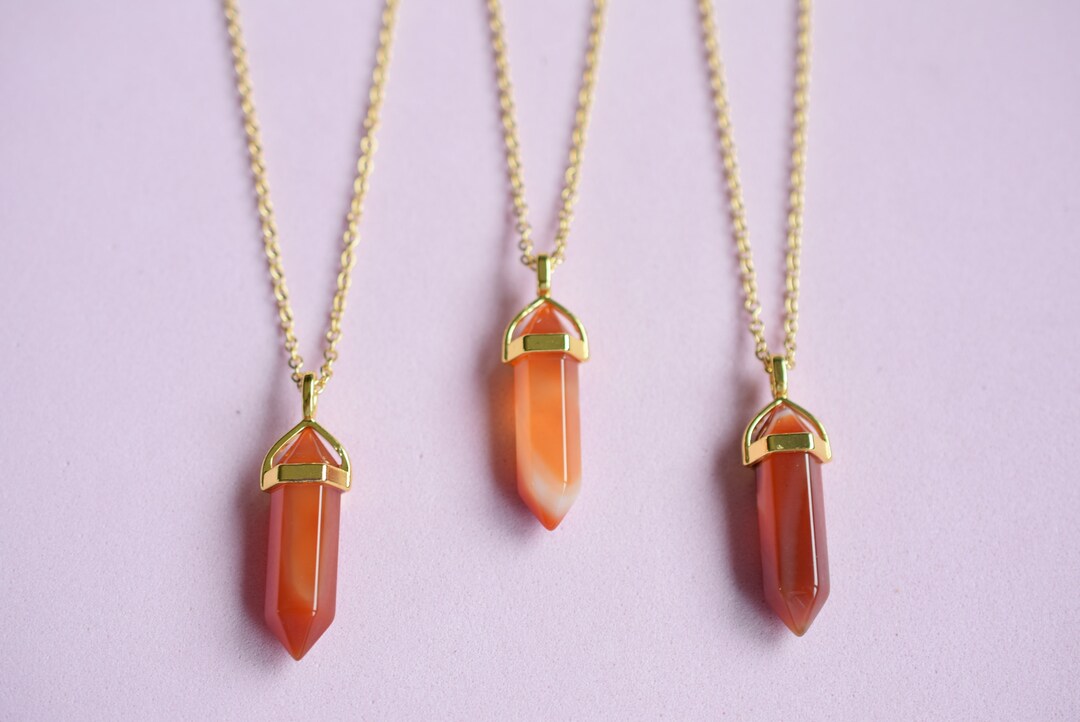 Carnelian Necklace, Healing Crystal Necklace, Crystal Point Choker