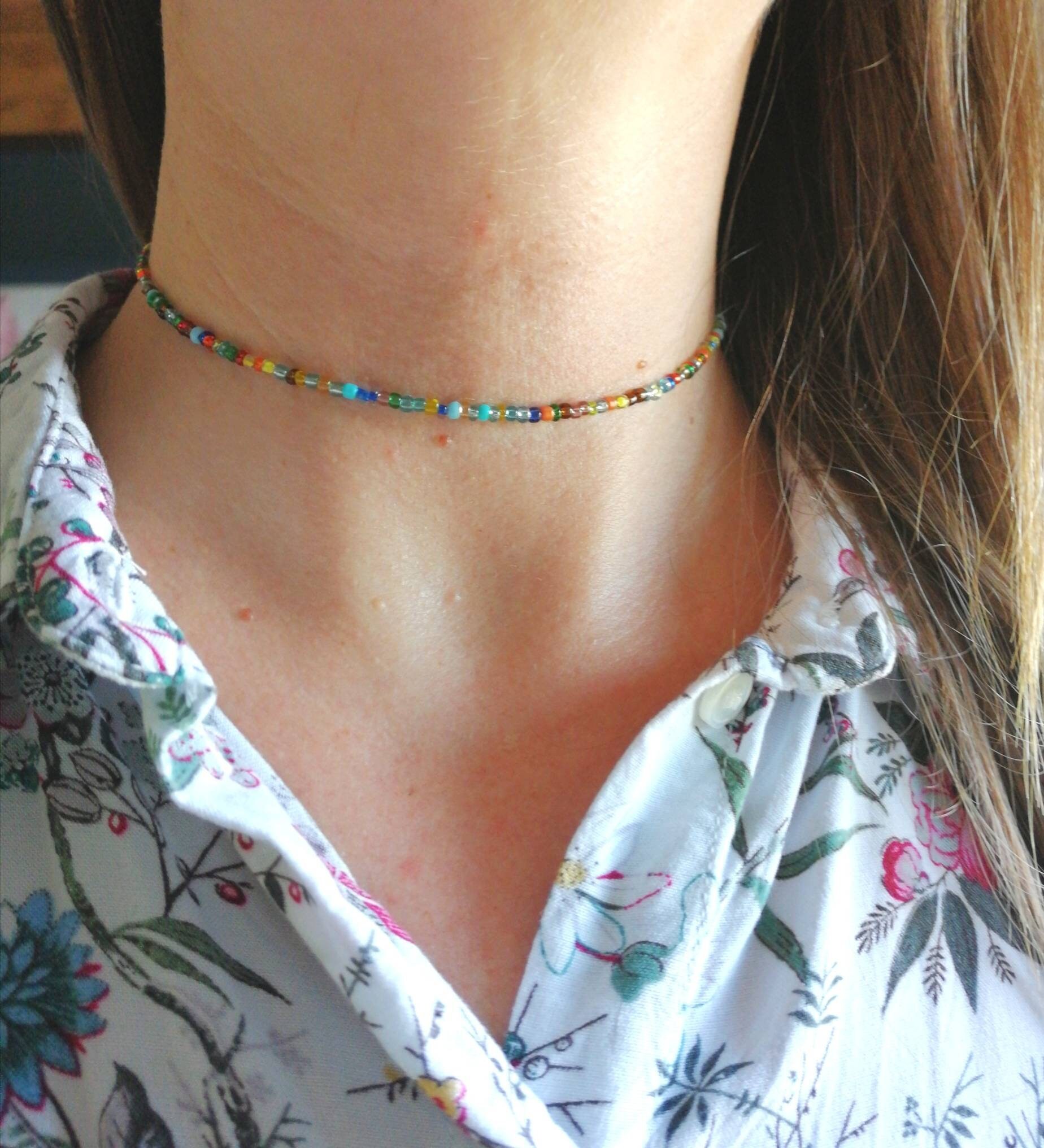 Multicolor bead choker, bead necklace, gift for woman