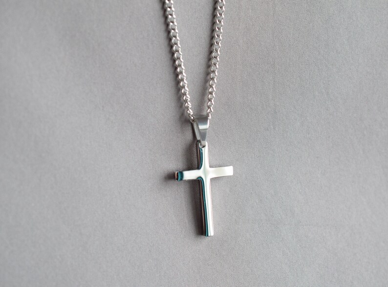 Men's Cross Necklace Men's Silver Chain Cross Pendant Etsy