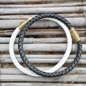 White or black leather bracelet men leather bracelet with brass closure men wristband leather image 6