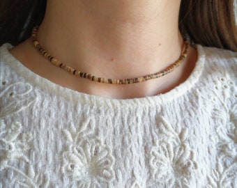 Plain coconut choker necklace, tiny wood necklace, beaded choker necklace