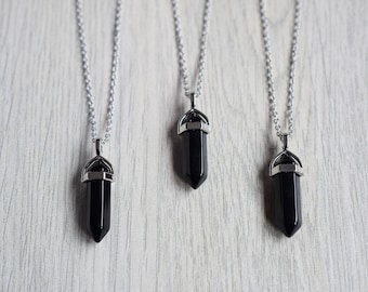 Collana di ossidiana, collana di ossidiana nera di cristallo curativo, gioielli di cristallo di ossidiana