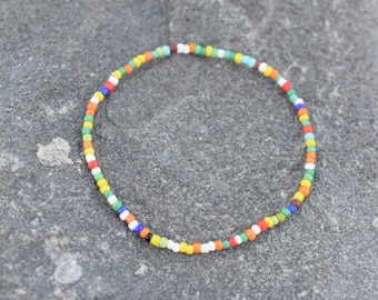 Multicolor bead bracelet, men's thin bead bracelet, beaded friendship bracelet, gift for him