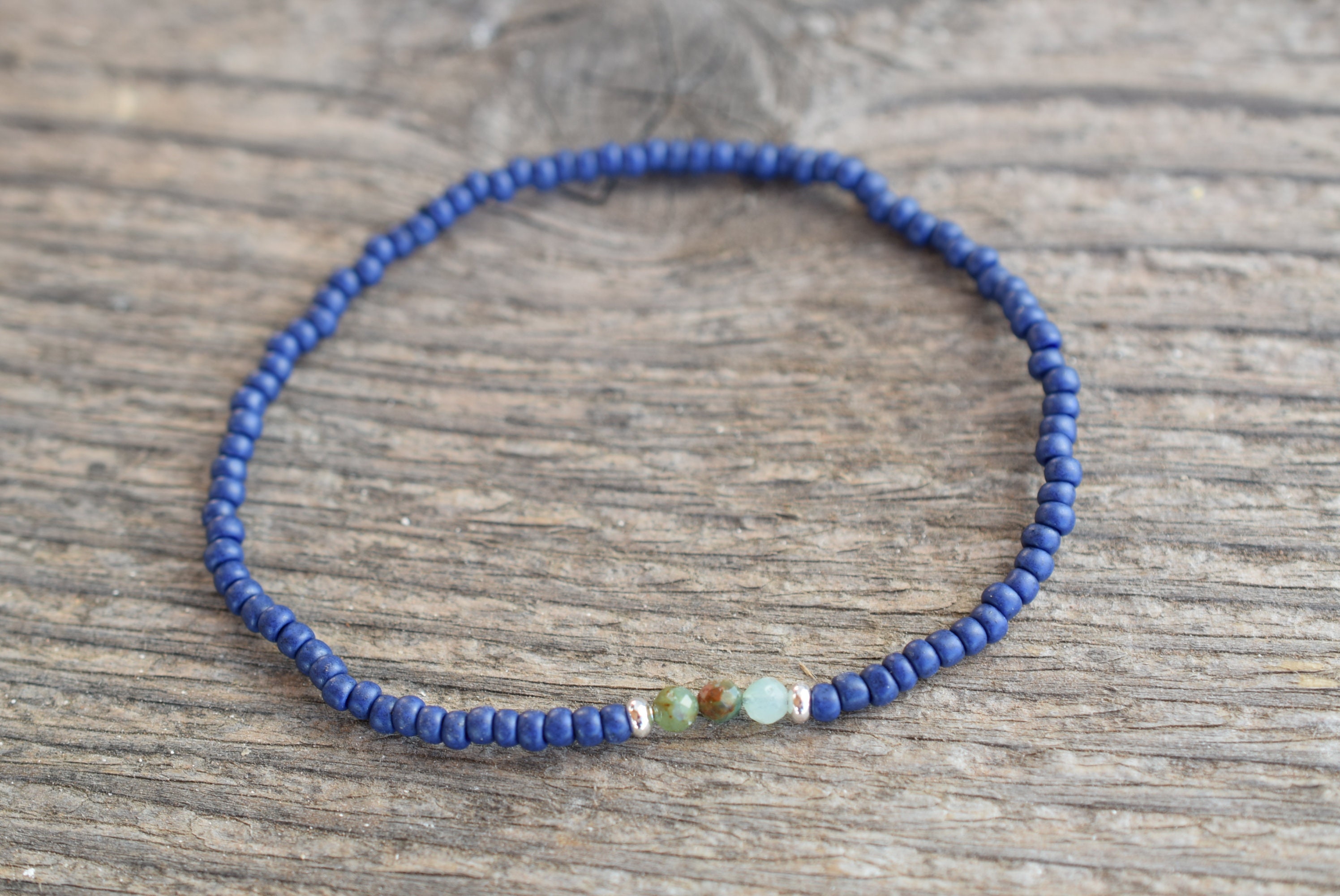 Men's thin bead bracelet blue seed bead bracelet jade bracelet gift for men