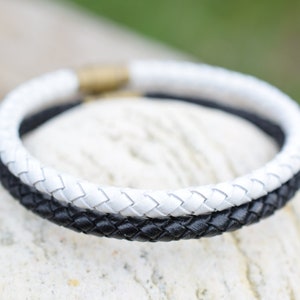 White or black leather bracelet men leather bracelet with brass closure men wristband leather image 8