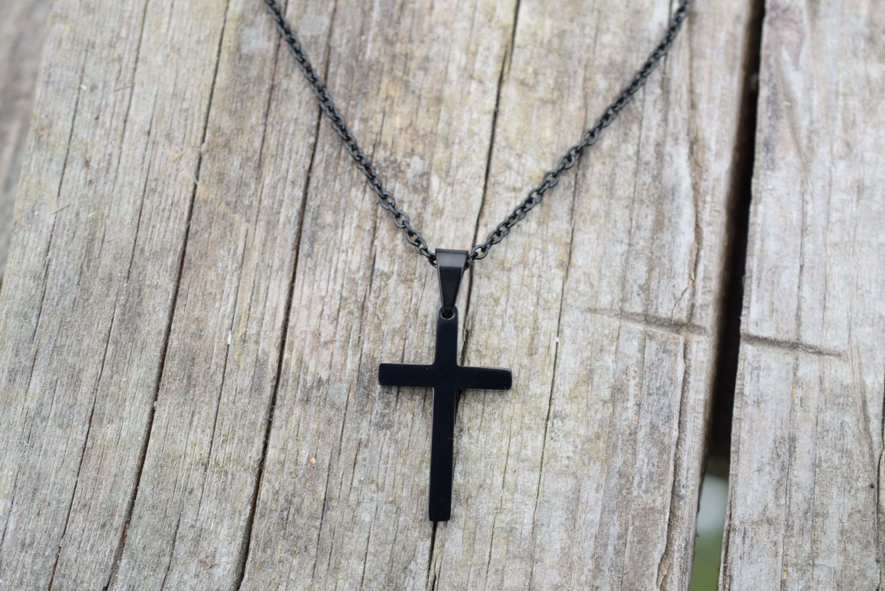 Men's Cross Necklace Men's Black Chain Necklace Etsy