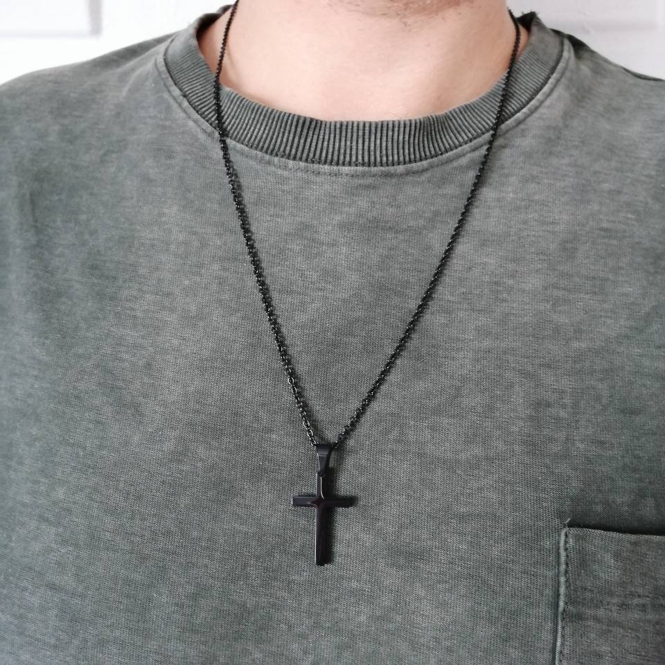 Men's cross necklace men's black chain necklace men's gift cross