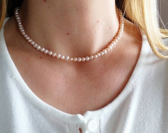 Freshwater pearl necklace, peach pearl necklace, pearl choker necklace, pearl jewelry, gift for woman