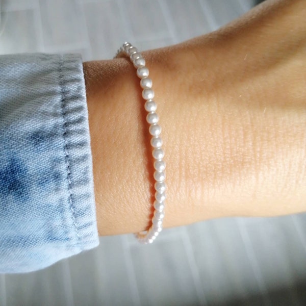 Tiny pearl bracelet, tiny white bead bracelet, gift for woman