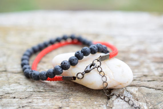 Mens Bracelet Set Red Cord Bracelet Black Beaded Bracelets Etsy