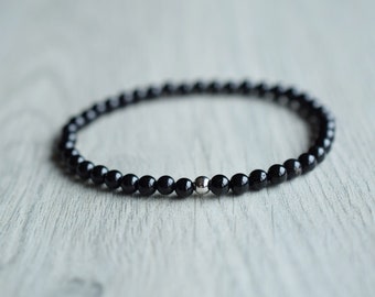 Black tourmaline bracelet with sterling silver bead, protection bracelet, black tourmaline crystals, gifts for women