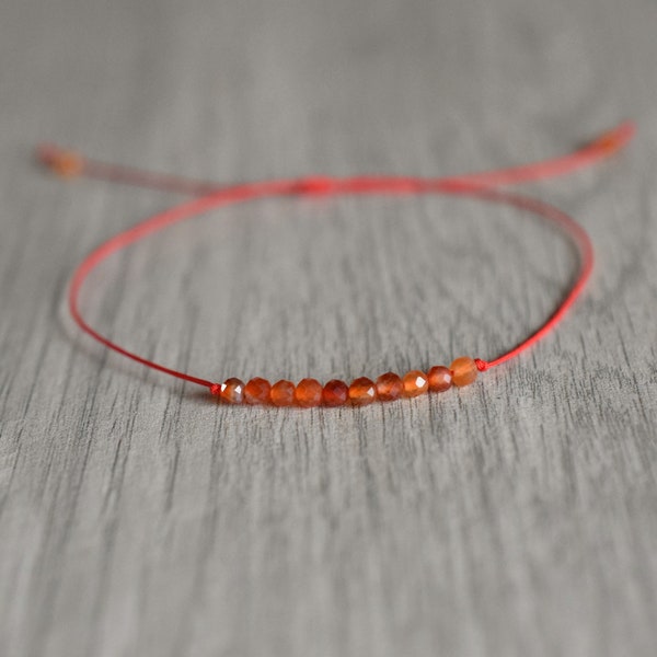 Dainty carnelian bracelet, red string bracelet, carnelian jewelry, gift for woman