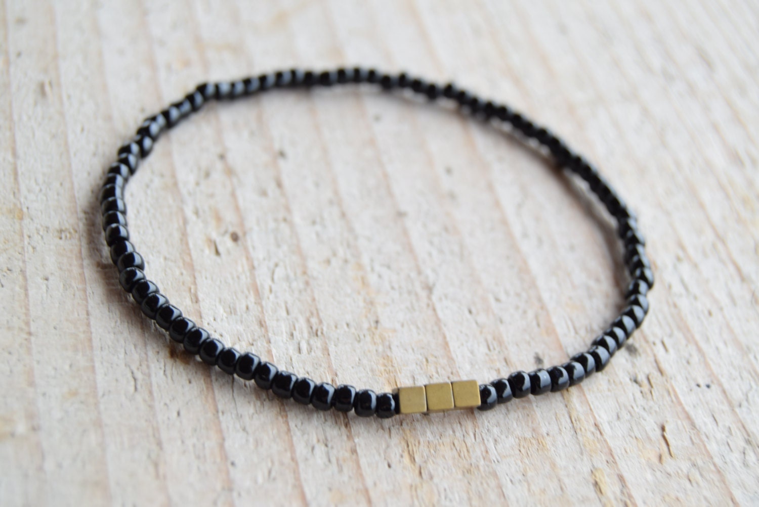 Mens black thin bracelets mens beaded bracelet small gift for him