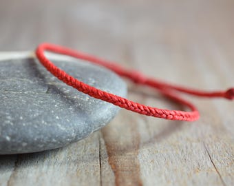 Bracelet ficelle rouge tressée, bracelet rouge kaballah, bracelet homme rouge extra-ciré