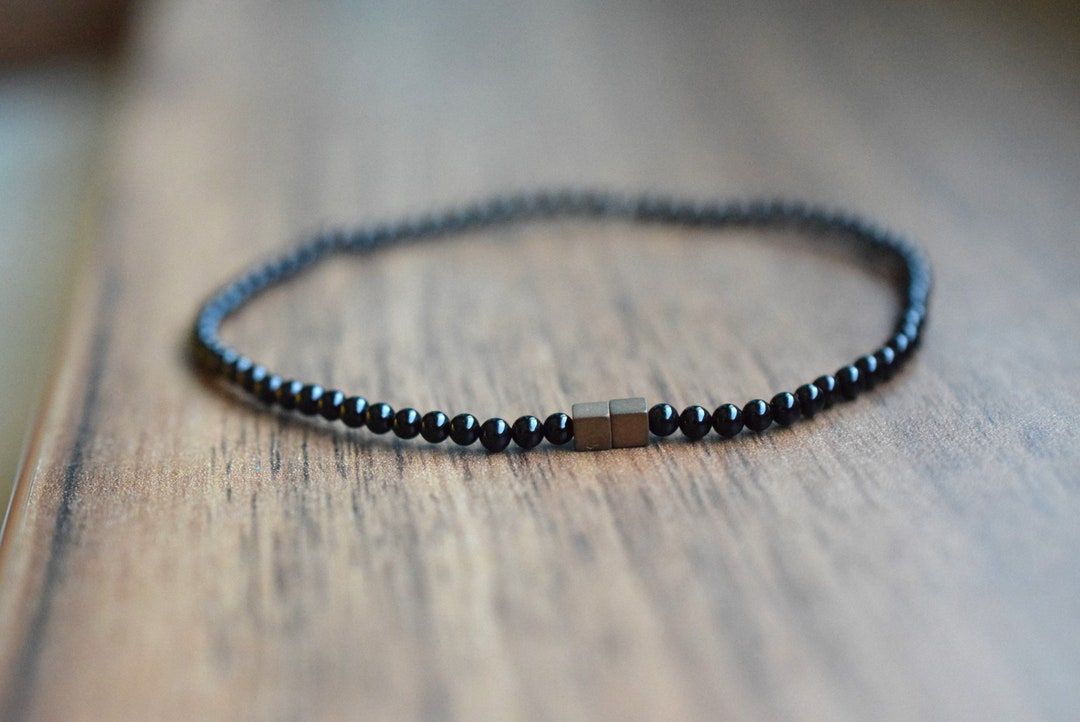 Black Onyx Bracelet Men's Thin Bead Bracelet Gift for Etsy