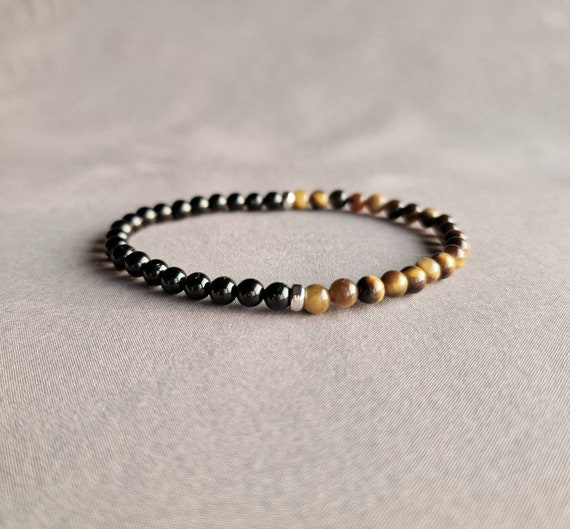 Petite black tourmaline bracelet, tiger eye bracelet, protection bracelet, black tourmaline crystals, gifts for women