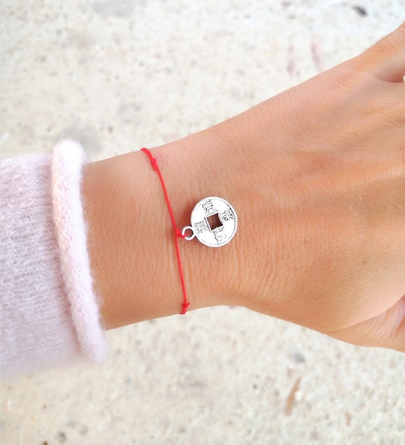 Lucky red string bracelet coin charm bracelet red string of fate bracelet