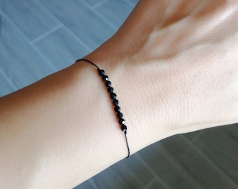 Tiny black tourmaline bracelet, black string bracelet, black tourmaline jewelry, gifts for woman