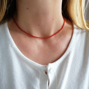 Tiny carnelian necklace, natural carnelian necklace, gemstone bead necklace, gift for woman