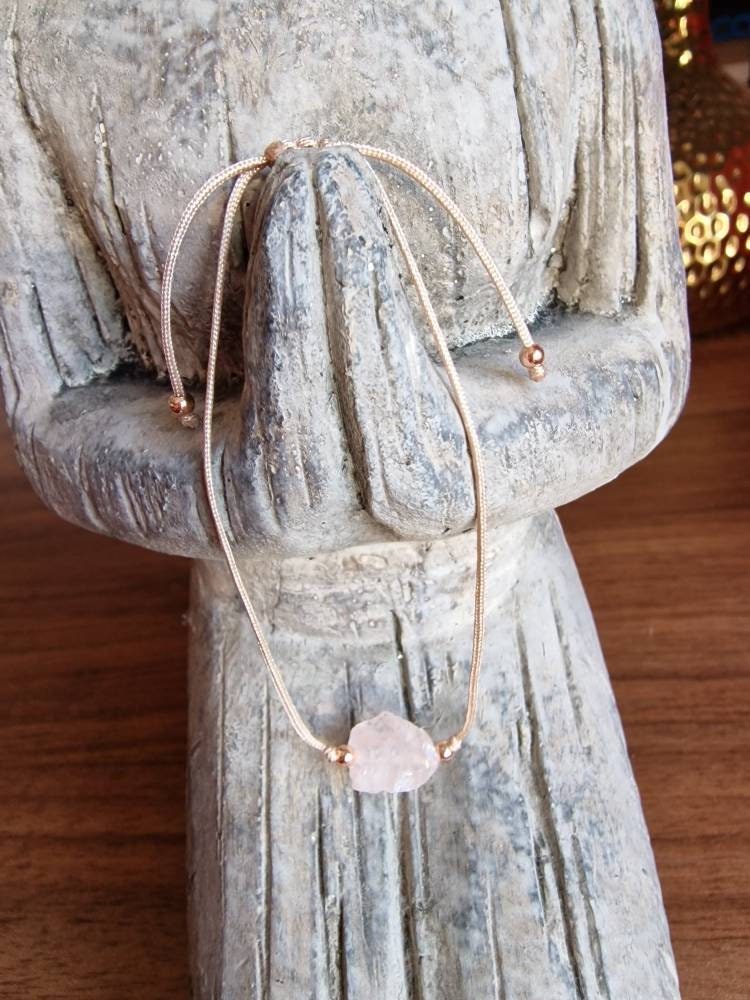 Raw rose quartz bracelet, string bracelet, rose quartz crystal jewelry