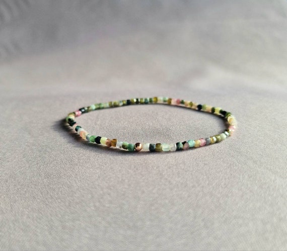 Petite multicolor tourmaline bracelet, tourmaline healing crystals, gifts for women