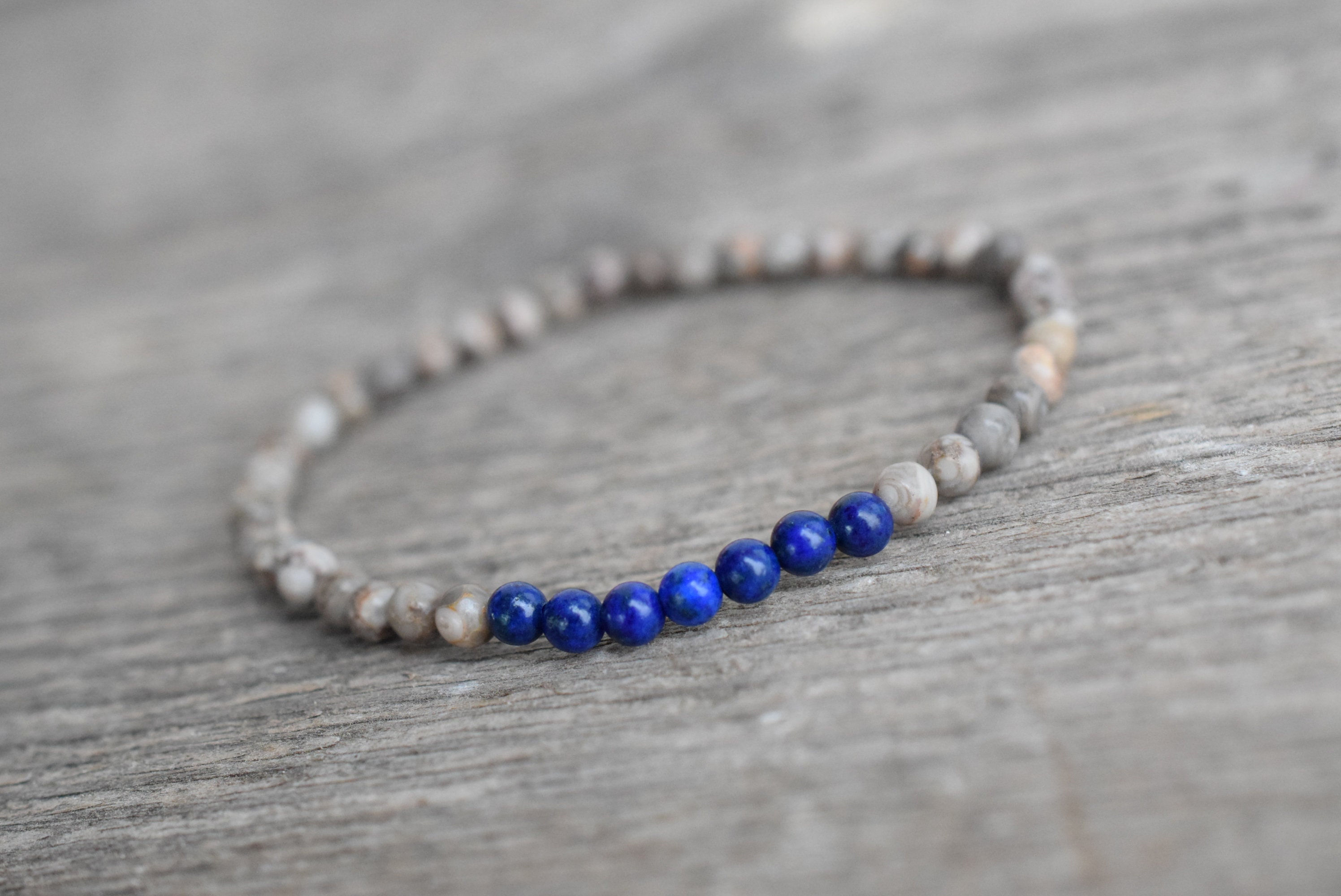 Men's thin bead bracelet lapis lazuli bracelet gift for men