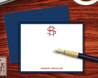 writing paper for letters Varsity Monogram Flat Note Cards - Men's Personalized Stationery - Correspondence Cards - Interlocking 2 Initial Monogram - Men's Notecards
