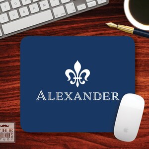 Fleur de Lis Mousepad Personalized French Theme Mouse Pad Custom Printed Home Office Decor Monogrammed Gift for Man Coworker or Boss image 1