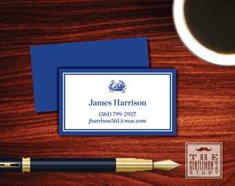 Blue Crab Calling Cards - Nautical Personal Contact Cards - Masculine Business Card - Phone Email Instagram - Beach Theme Business Card
