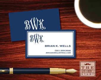 Regency Monogram Calling Cards - Men's Personal Business Cards - Executive Contact Cards - Traditional Masculine Monogram - Custom Printed