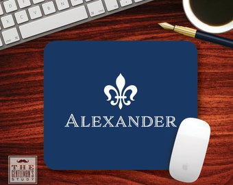 Fleur de Lis Mousepad - Personalized French Theme Mouse Pad - Custom Printed Home Office Decor - Monogrammed Gift for Man - Coworker or Boss