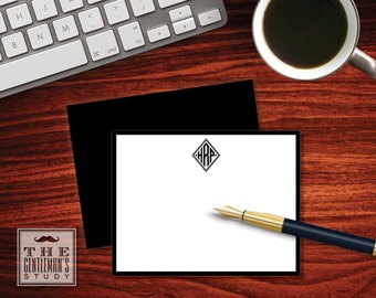 Diamond Monogram Flat Note Cards - Personalized Correspondence Cards - Thank You Note Stationery - Traditional Monogram - Masculine Notecard