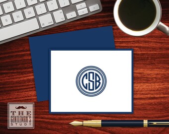 Camden Folded Notecards - Men's Circle Monogram Foldover Notes - Personalized Thank You Note Stationery - Masculine Note Card Stationary