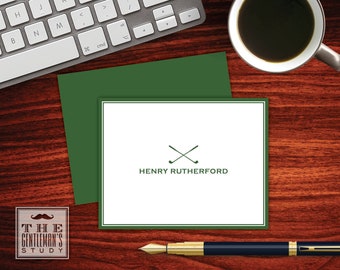 Fairway Folded Note Cards - Personalized Golf Club Foldover Thank You Notes for Men - Masculine Monogrammed Stationery - Gift for Golfer