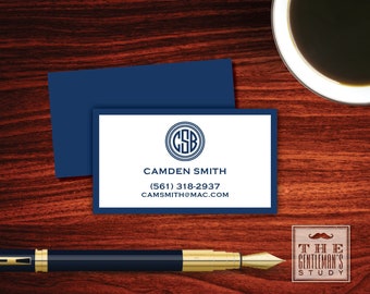 Camden Calling Cards - Men's Monogrammed Business Cards - Personal Contact Cards - Traditional Circle Monogram - Masculine Calling Cards