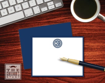 Camden Flat Note Cards - Men's Circle Monogram Correspondence Cards - Thank You Note Stationery - Round Monogram - Masculine Notecards