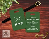 Fairway Personalized Luggage Tag - Monogrammed Golf Bag Tag - Masculine Plastic ID Tag w Leather Strap - Travel Accessory Gift for Golfer