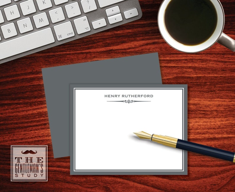 Gramercy Flat Note Cards Personalized Stationery for Men Masculine Monogram Stationary Thank You Note Correspondence Card for Man image 1