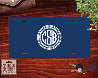 Camden Circle Monogram License Plate - Personalized Car Tag - Preppy Front Vanity Plate - Custom Auto Accessory - Masculine License Plate