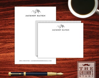 Teton Stationery Duo - Personalized Notepad & Flat Notecard Set with Mountain Range Artwork