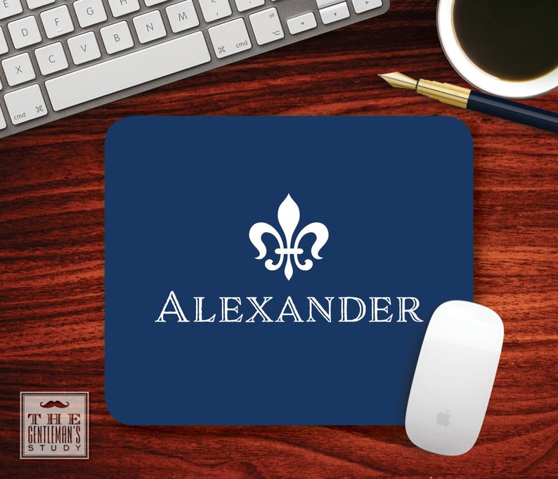 Fleur de Lis Mousepad Personalized French Theme Mouse Pad Custom Printed Home Office Decor Monogrammed Gift for Man Coworker or Boss image 1